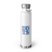 Load image into Gallery viewer, White Thermos Water Bottle with Blue DDTS logo on side