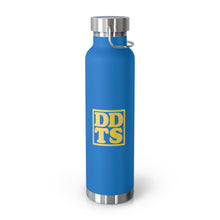 Load image into Gallery viewer, Blue Thermos Water Bottle with Yellow DDTS logo on side