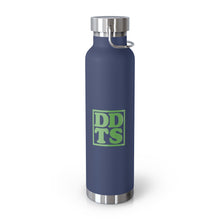 Load image into Gallery viewer, Navy Thermos Water Bottle with Green DDTS logo on side