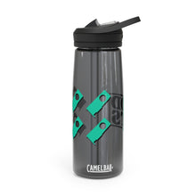 Load image into Gallery viewer, Black CamelBak water bottle with green DDTS logo and GPUs
