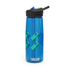 Load image into Gallery viewer, Blue CamelBak water bottle with green DDTS logo and GPUs
