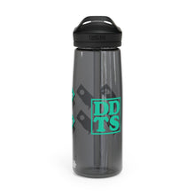 Load image into Gallery viewer, Black CamelBak water bottle with green DDTS logo and GPUs - logo facing side
