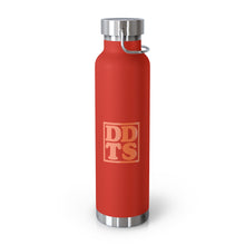 Load image into Gallery viewer, Red Thermos Water Bottle with Orange DDTS on side
