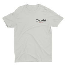 Load image into Gallery viewer, Silver grey T-shirt with Dawid pronunciation guide on left chest
