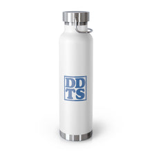 Load image into Gallery viewer, White Thermos Water Bottle with Blue DDTS logo on side
