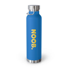 Load image into Gallery viewer, Blue Thermos Water Bottle with Yellow NOOB on side
