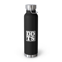 Load image into Gallery viewer, Black Thermos Water Bottle with White DDTS logo on side
