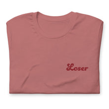 Load image into Gallery viewer, folded T-Shirt Loser text over left chest mauve
