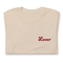 Load image into Gallery viewer, folded T-Shirt Loser text over left chest soft cream
