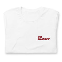 Load image into Gallery viewer, folded T-Shirt Loser text over left chest white
